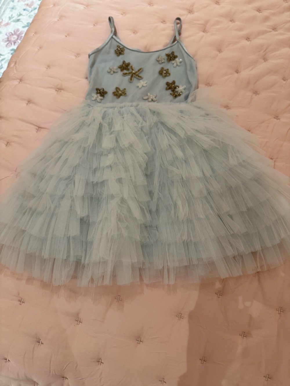 Tutu du Monde Light Blue/Green Tulle Party Dress with Gold Sequin Accents